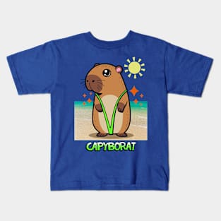 Funny Cute Summer Beach Kawaii Capybara Cartoon Kids T-Shirt